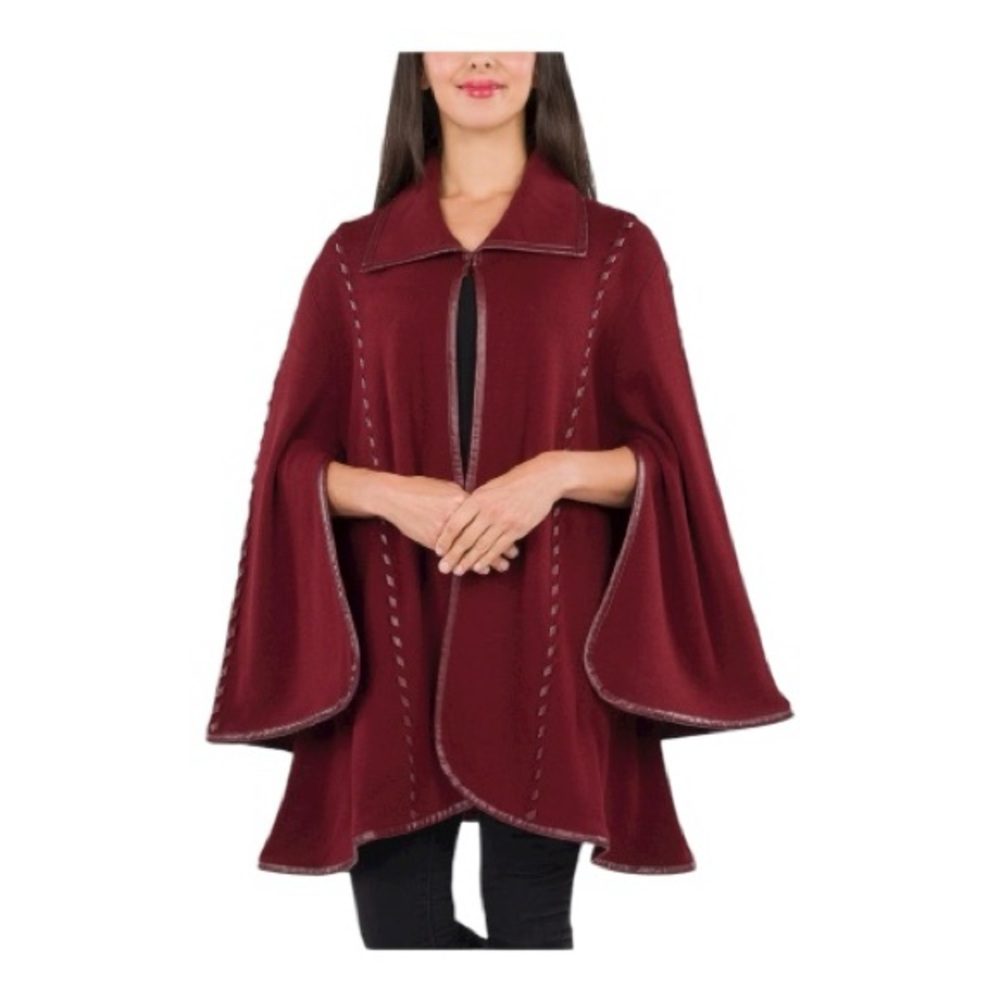 Patricia Nash Maroon Hand Laced Open Sleeve Cape New One Size - Picture 14 of 16